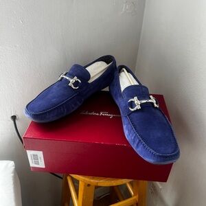 BNIB Salvatore Ferragamo Parigi Eco Men Driver Moccasin Loafers Shoes US 12 Blue